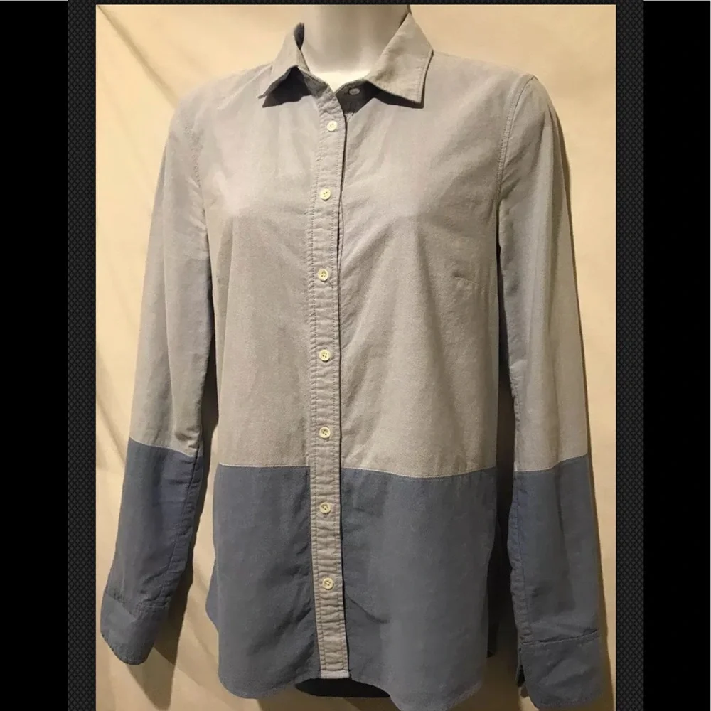 J CREW Color Block Oxford Boy Shirt Chambray Blue Button Down